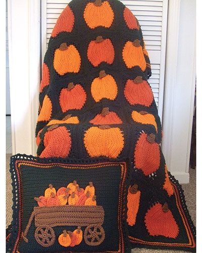 Crochet Pumpkins Galore Afghan and Pillow Crochet Pattern