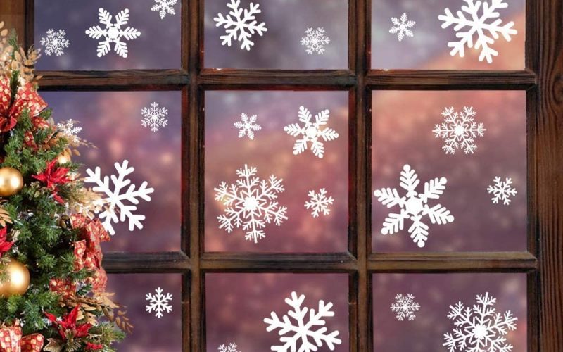 Snowflake Window Clings for Christmas Decorations