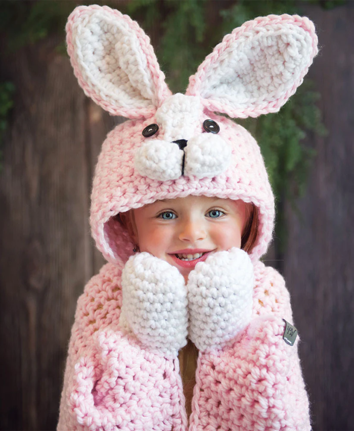 Hooded Kids Blanket Rabbit Crochet Pattern Kit