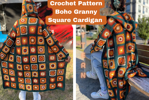 Crochet Pattern Granny Square Cardigan with Hood
