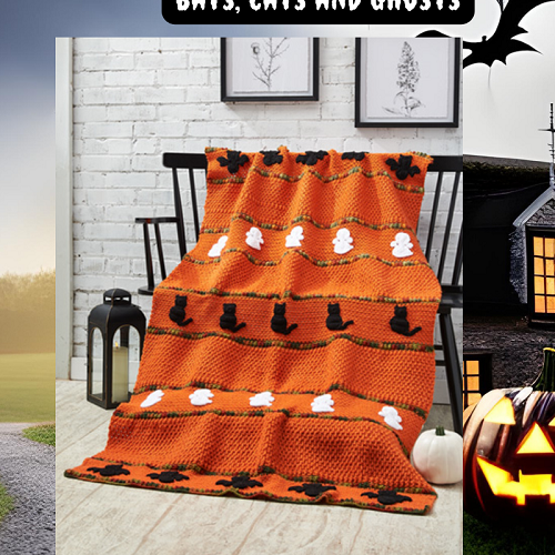 Crochet a Halloween Afghan with Bats Cats and Ghosts
