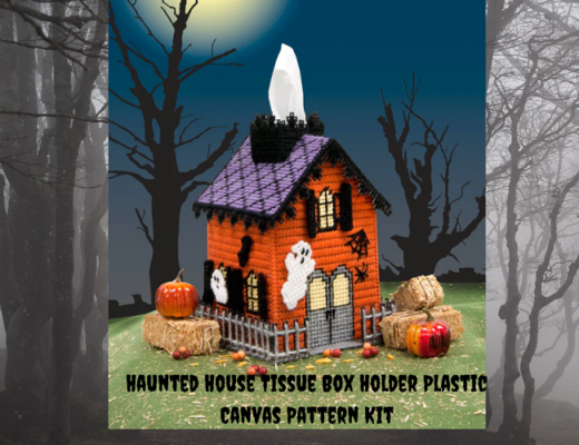 Haunted House Tissue Box Holder in Plastic Canvas