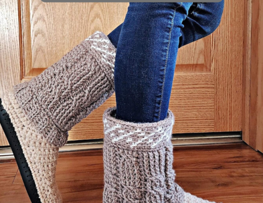 Crochet Cable Slipper Boots Pattern Kit