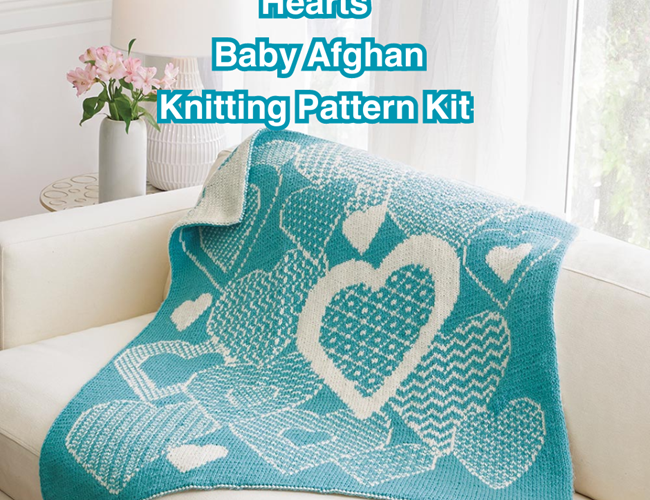 Hearts Baby Afghan Knitting Pattern Kit