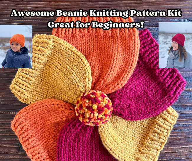 Beanie Knitting Pattern Kit for Great for Beginners • Craftdrawer