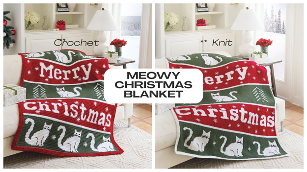 Meowy Christmas Crochet or Knit Blanket