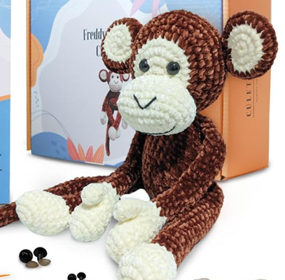 Crochet Kit for Beginners Adults, Freddy The Monkey DIY Crochet Animal Kit for Beginners
