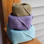 Triad Nesting Baskets are a modern set of three crochet baskets